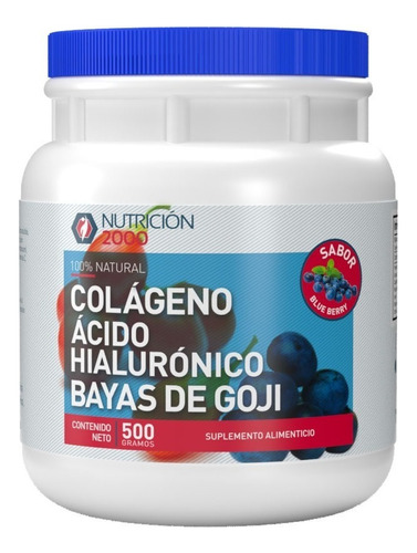 Colageno Con Acido Hialuronico Goji 500g Nutricion 2000 Sabor Blueberry