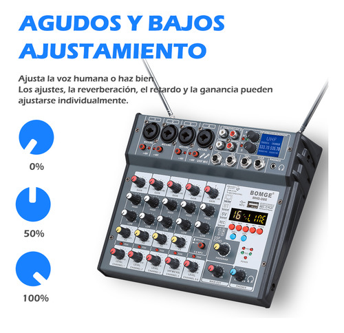 Mezclador De Audio Bomge 06e C/2 Micrófonos Inalámbricos Uhf