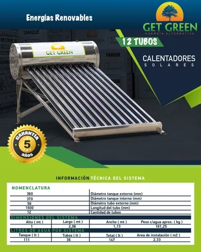Por Chimenea en frente de Calentador Solar Get Green 12 Tubos, 147 L, 3-4 Personas