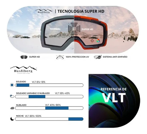 Antiparras Ski Snow Hasliberg Frost Antiempaño Uv400 Estuche Lente Vlt 19 Blue Mirrored Armazón Blanco