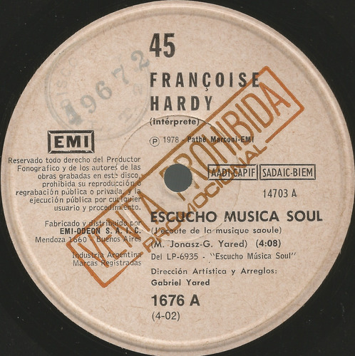 Francoise Hardy / Escucho Musica Soul - Simple Vinilo Promo