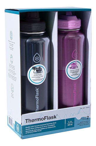 Thermoflask 2 Termos Botellas Acero Inoxidable Al Vacio 1.2l Negro/rosa