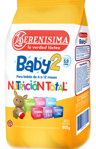 Leche de fórmula en polvo sin TACC Mastellone Hnos La Serenísima Baby 2 en bolsa de 1 de 800g - 6  a 12 meses