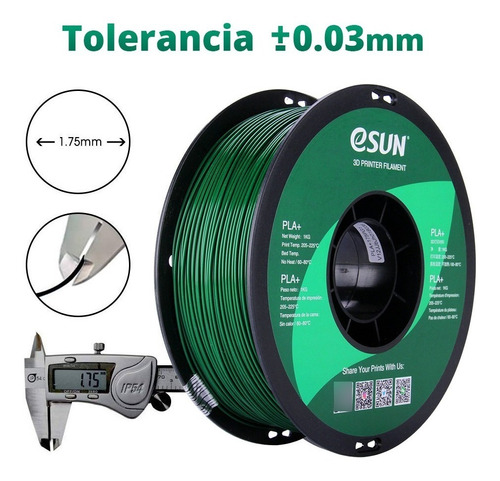 Filamento 3D PLA+ Esun de 1.75mm y 1kg pine green