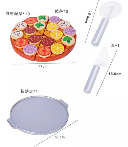 Imagen 5 de 9 de Comida De Juguete Frutas Madera Verduras Infantil + Pizza