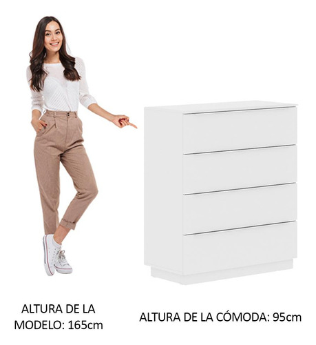 Cómoda Madesa 4 Cajones Para Dormitorio Color Blanco