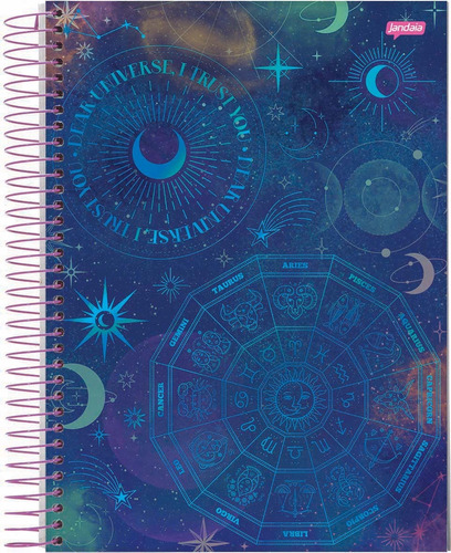 Caderno Espiral Mystic Azul Jandaia 1 Matéria 80 Folhas