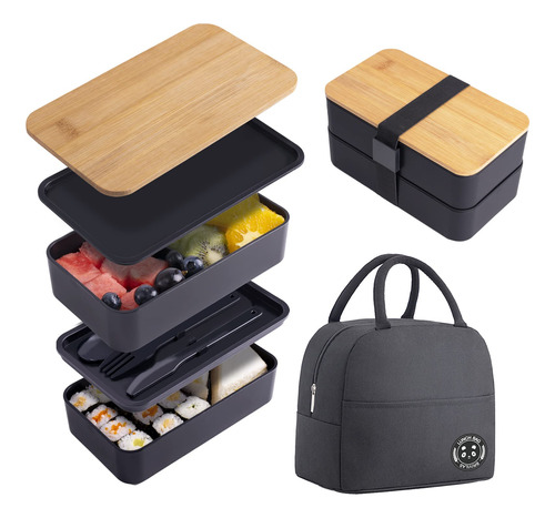 Contenedor Apilable De Almuerzo Con Tapa De Bamb Bento Box P