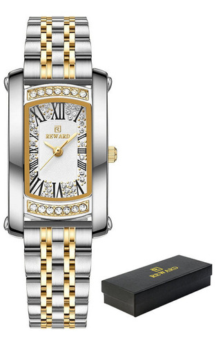 Reloj de pulsera Reward RD21551L, analógico, para mujer, fondo silver golden white, con correa de acero inoxidable color y hebilla doble