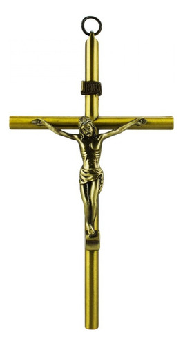 Crucifixo Dourado Pendurar Enfeite Metal 20cm Cor Marrom