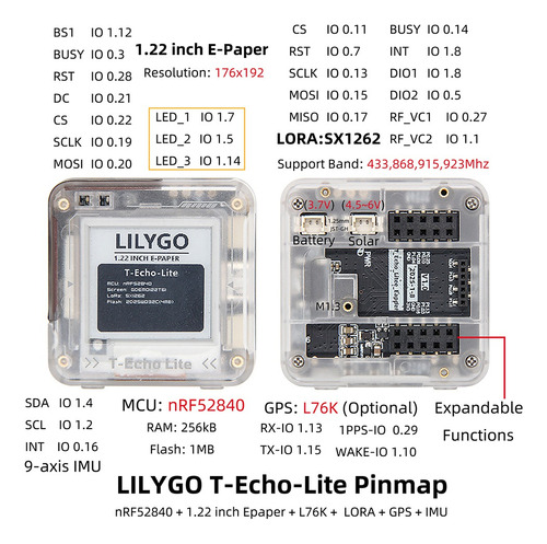 Pantalla Lora De Papel Electrónico T-lite Nrf52840 Con Reso