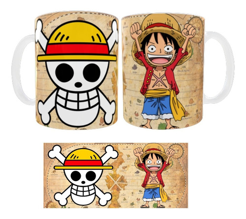 Mug Taza 11 Onz One Piece Luffy Chiquito Y Bandera Pirata