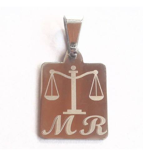 Dije Acero Balanza Justicia Abogados Iniciales + Cadena