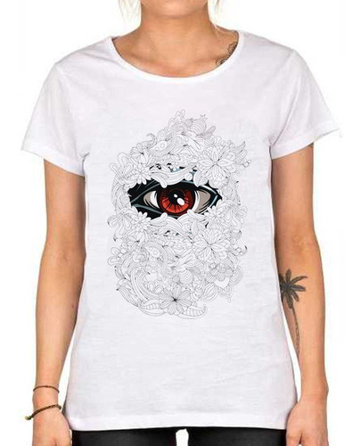 Remera De Mujer Ojo Rodeado De Flores Dibujo Lineas Art