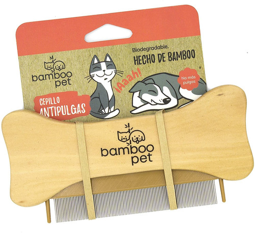 Bamboo Pet. Cepillo Antipulga Para Mascotas. 100% Bambú Natu