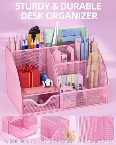 Organizador De Escritorio Rosa Y Kit De Accesorios, Suminist