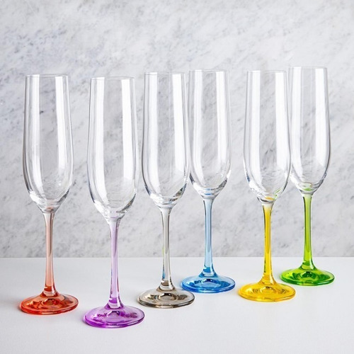 Imagen 3 de 6 de Copa Champagne Cristal Bohemia Pie De Colores Setx6 190ml