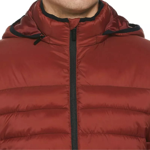 Chamarra Perry Ellis Lightweight Hooded Puffer Vino Hombre 4