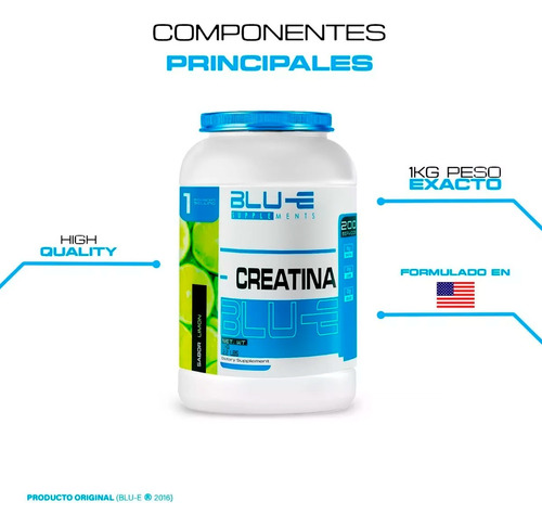 Creatina Blu-e Monohidratada 1k 200 Servicios Varios Sabores Limón
