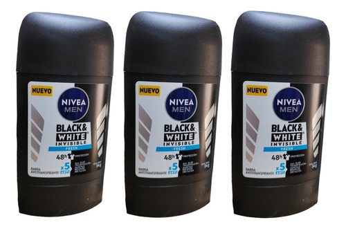 Pack X 3 Desodorante Barra Nivea Black & White Fresh