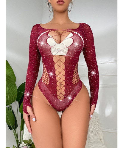 Lencería Erótica Brillante Lencería Bodystocking Manga Larga