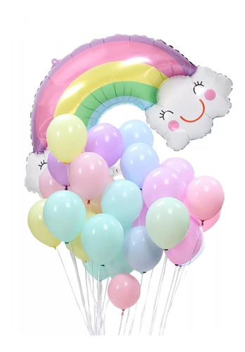 25 Globos Pastel + Globo Arcoiris Grande 