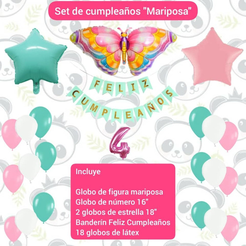 Combo Decoración Cumpleaños Globos Mariposa / Banderín 