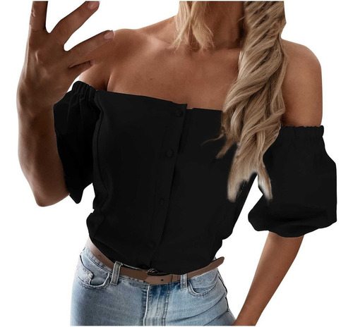 Camisa De Verano For Mujer W5 Blusa De Un Hombro Manga Corta