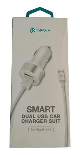 Cargador Para Carro De Lightning Con 2 Puerto Usb En Blanco