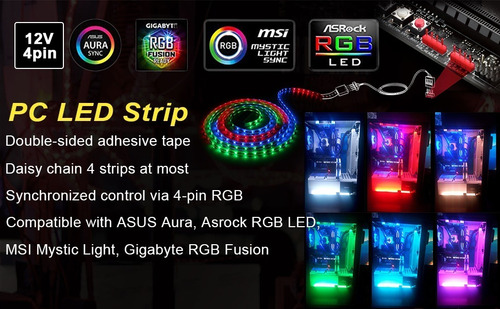 Cinta Tira 1 Mt Led Rgb, 4 Pines, 12v, Asus, Msi, Gigabyte
