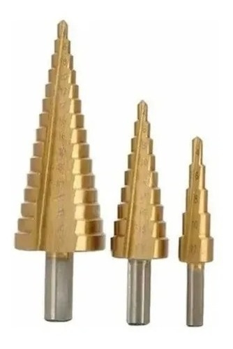 Imagen 1 de 1 de Juego 3 Mechas Cónicas Escalonadas Metal 4-12 4-20 Y 4-32 Mm