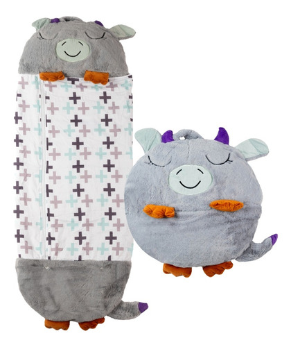 Saco De Dormir Plegable Y Almohada Divertida Para Niños Color Vaquita Gris Ubicación De La Cremallera Derecho