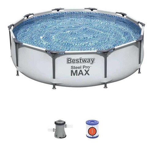 Imagen 2 de 9 de Piscina estructural redonda Bestway 56408 con capacidad de 4678 litros de 305cm de diámetro gris claro diseño piedra prismática