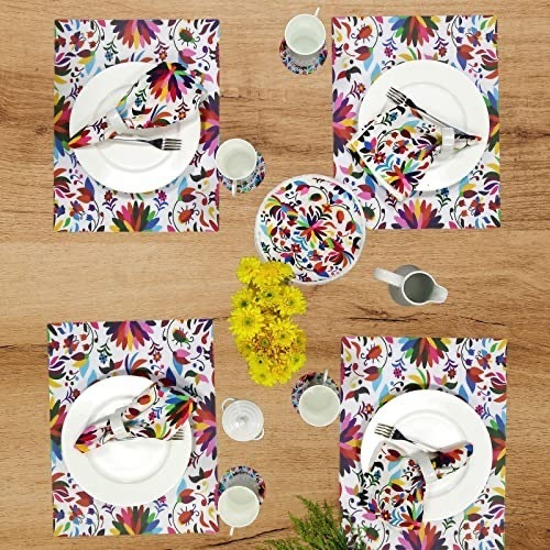 Manteles Rectangulares De Tela Set 4 Piezas Billu Color Blanco Tenango