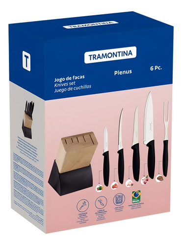 Jogo Facas Inox 6 Peças Plenus C/ Suporte De Mesa Tramontina