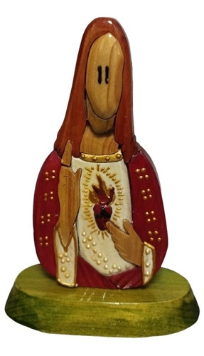 Sagrado Corazón De Jesús Imagen Figura En Madera Mide 14 Cm 
