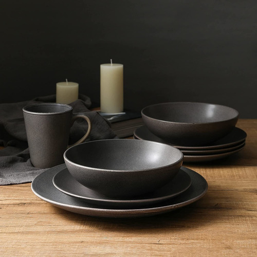 Set Vajilla Gris Stone Lain 16 Piezas