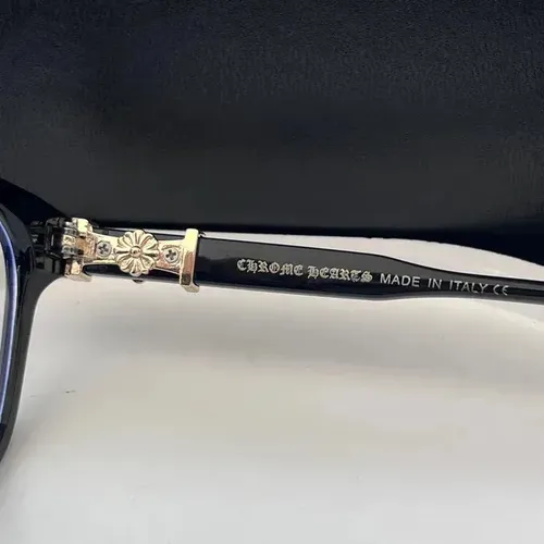 H Óculos Chrome Hearts Style, Acetato Preto, Cruz Dourada H