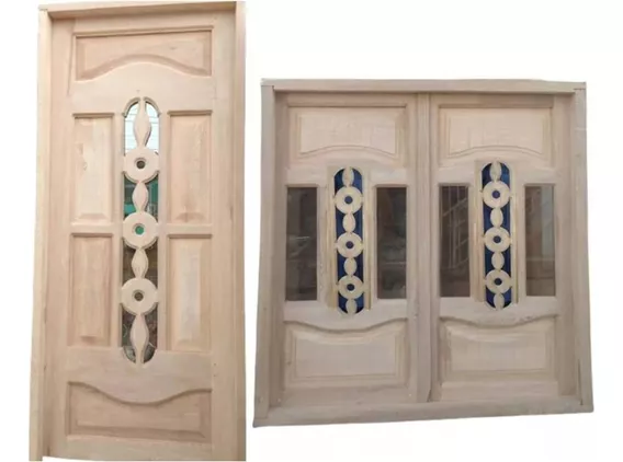  Combo De Puerta Exterior Con  Ventana  En Madera Maciza