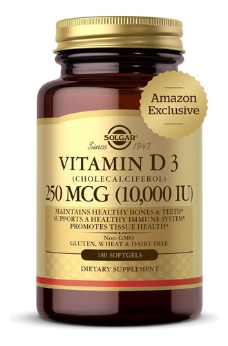Vitamina D3 Solgar 10.000 Iu 250 Mcg, 180 Capsulas