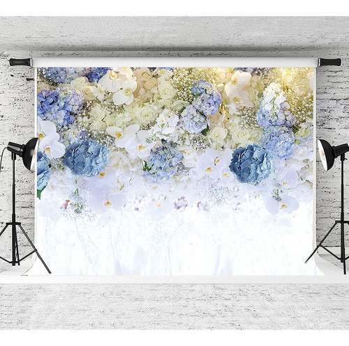 White Blue Flowers Theme Photography Backdrops Rose Floral W