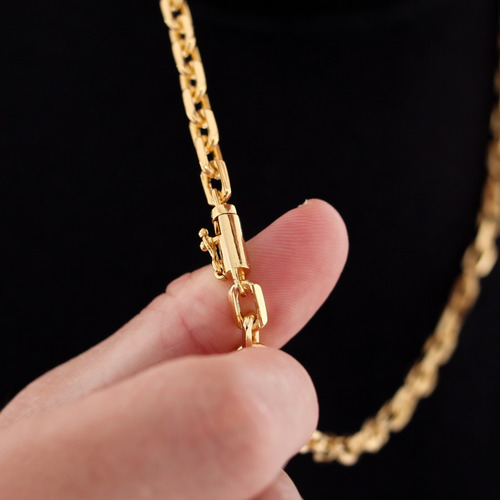 Corrente Colar Cadeado 6mm Banhado A Ouro + Cor Dourado