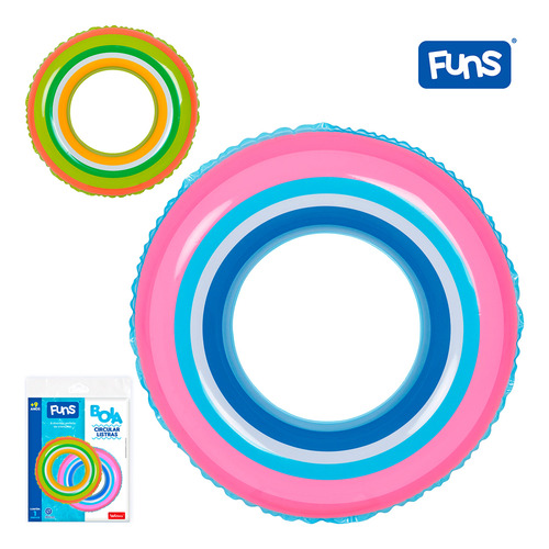 Boia Inflável Circular Com Listras Cores Diversas 90cm