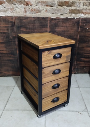 Imagen 2 de 3 de Cajonera Industrial Escritorio Pc Ruedas Movil Hierro 30x40