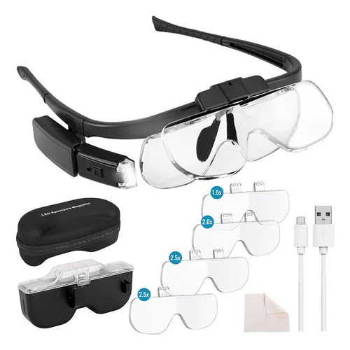 Gafas Lupa con Luz Led Recargable Usb Lentes De Aumento Vision