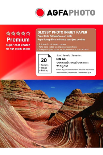 Papel Fotográfico A4 High Glossy Agfa Premium 210gr 20h Caba