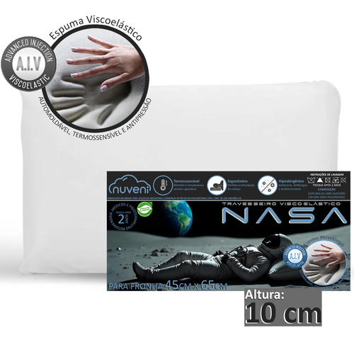 Kit 4 Travesseiro Nasa Viscoelástico Confortável Macio 10cm