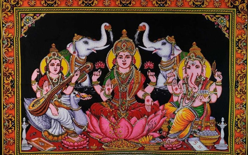 Tapiz Saraswati+lakshmi+ganesh