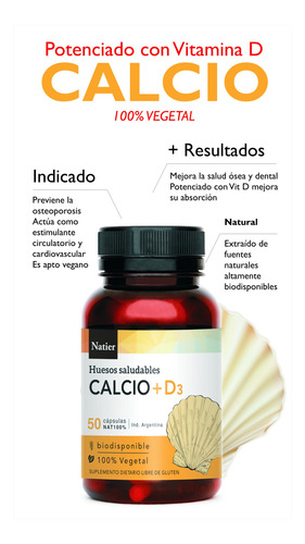 Calcio + D3 X2 Huesos Saludables Natier 50 Cap