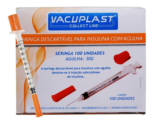 Seringa De Insulina 1ml C/ Agulha Curta 8mm 30g Caixa 100und